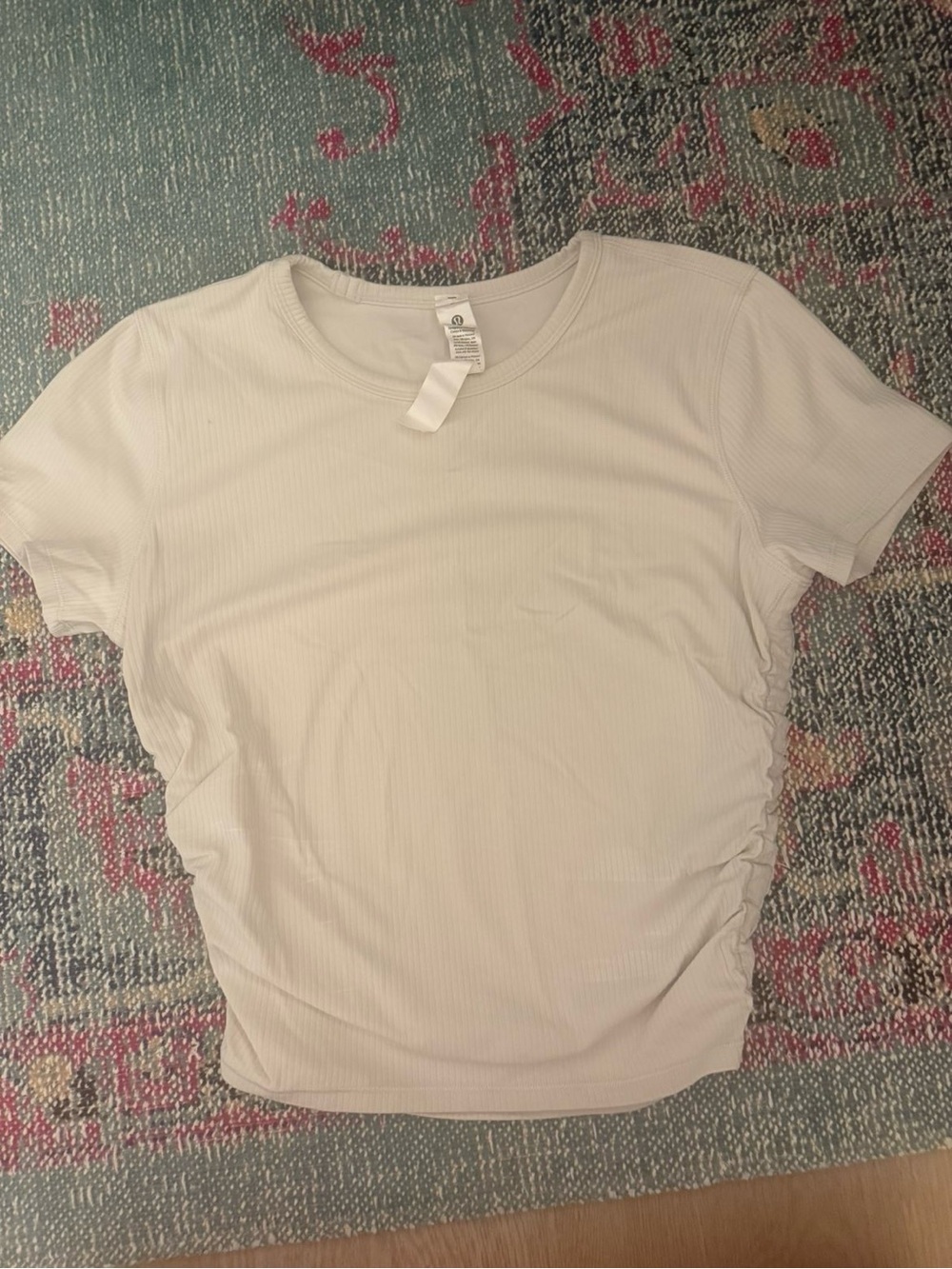 lululemon athletica White Ribbed Short Sleeve Tee with Side Ruching